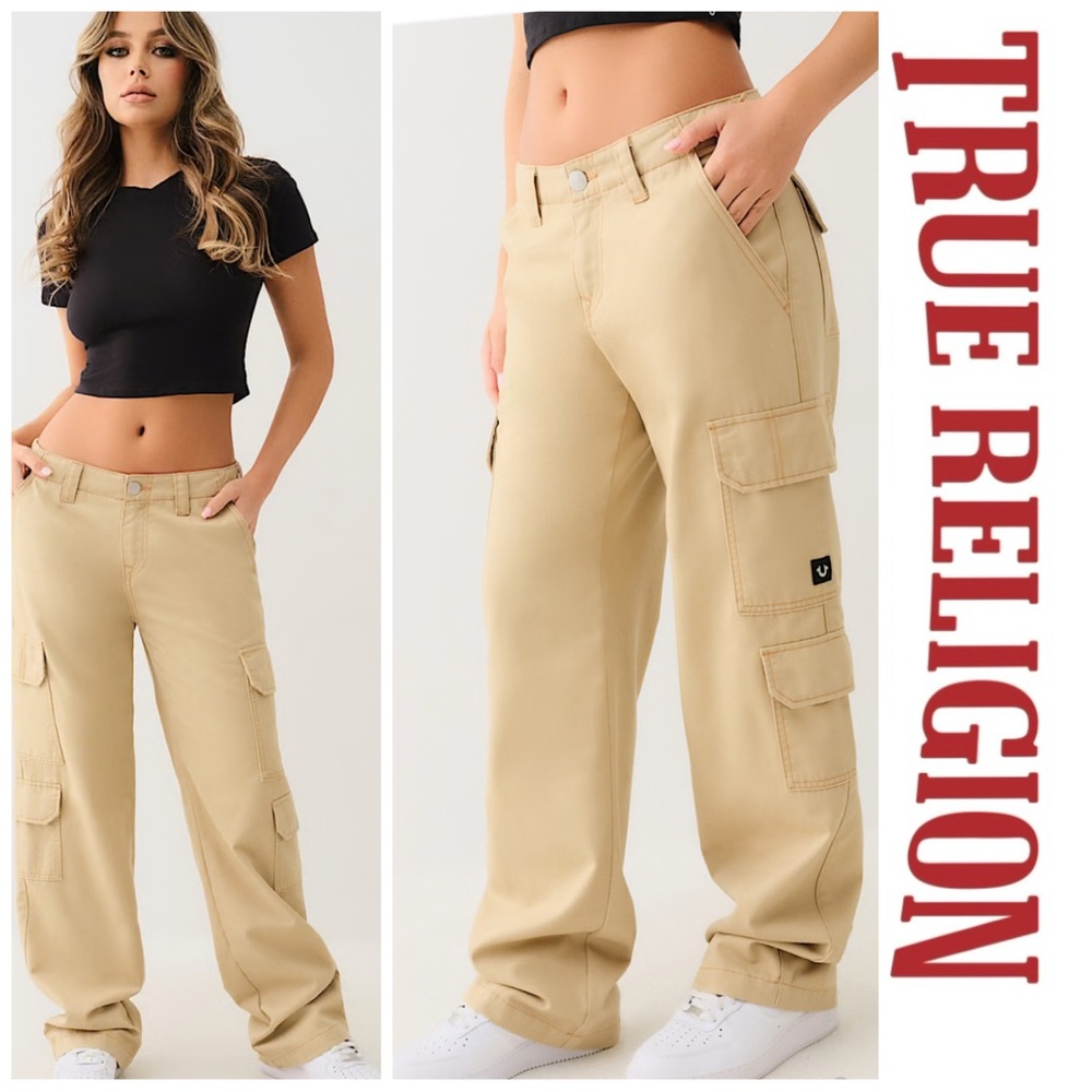 NEW True Religion Khaki Horseshoe Single Needle Cargo Pants Size 28 NWT
